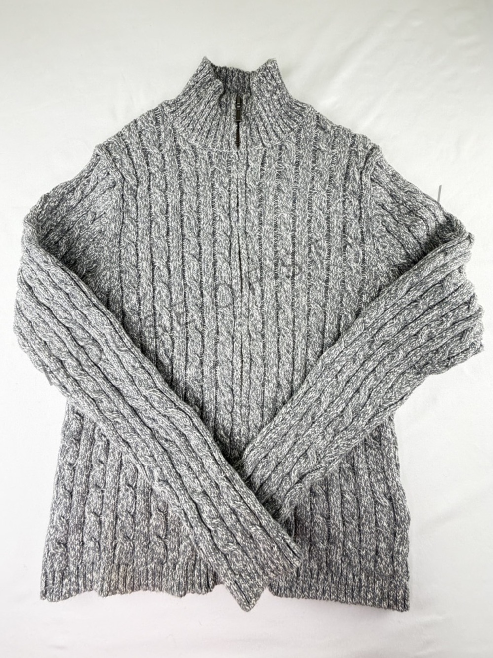 L.L.Bean Cable Knit Sweater Zip Gray Cotton Petite Small Cozy - Picture 2 of 8